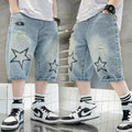 Boys Straight Denim Shorts Summer Children Casual Wide-leg Knee Length Pants Teenage Jean Short Trousers Kids Clothing 5-14 Year
