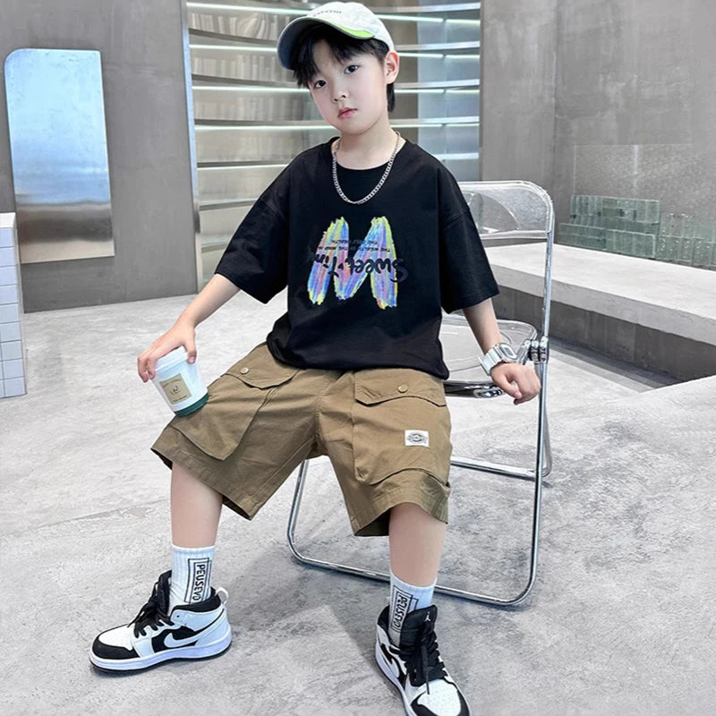 Simple letter balloon personalized print summer cotton casual comfortable short sleeved T-shirt