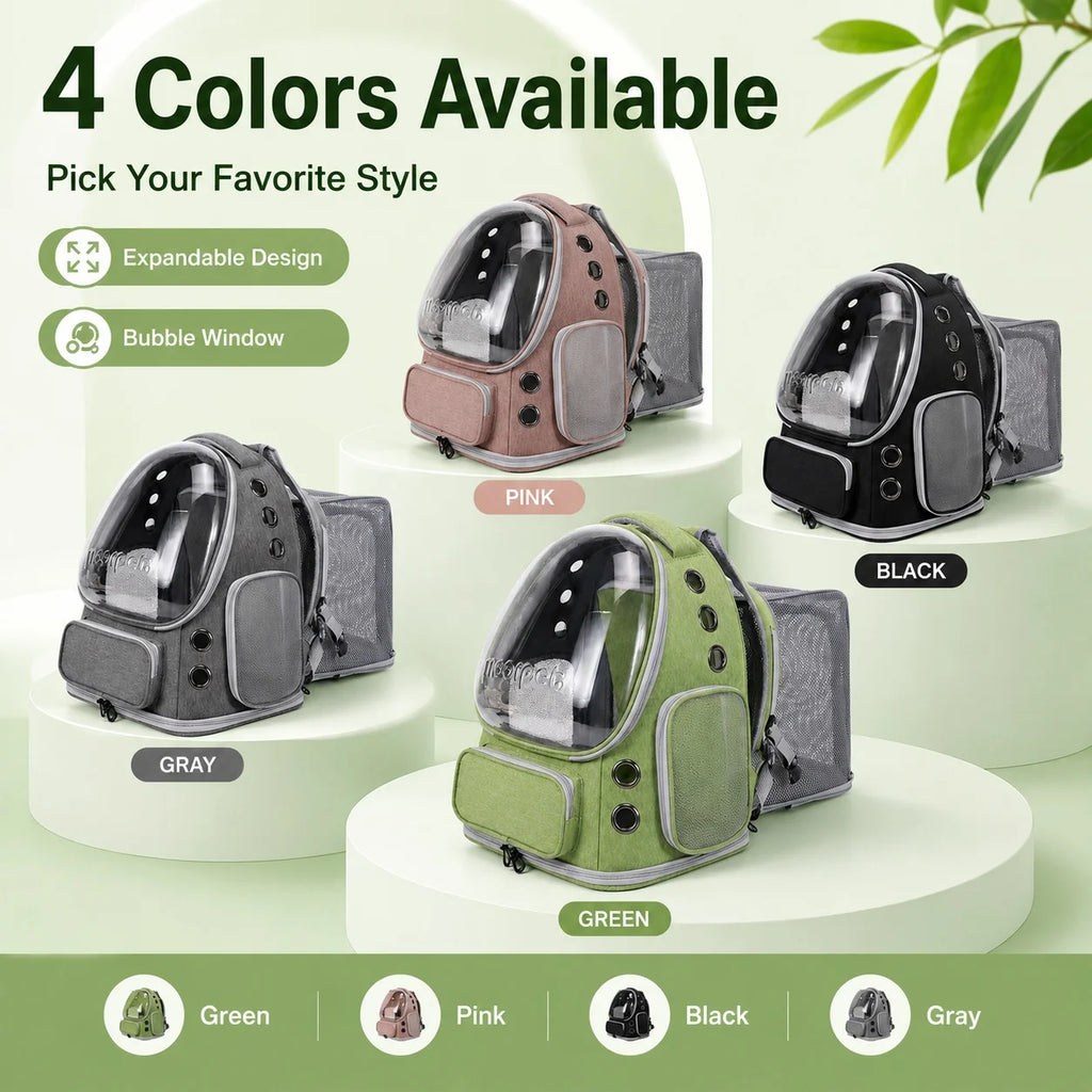 Spacious Expandable Pet Backpack Carrier with Dual Shoulder Straps Top Handle All-Season Design for Comfortable Travel
