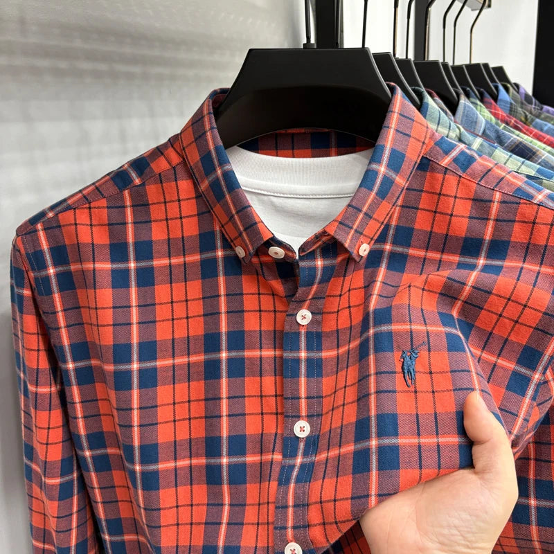 Luxury Brand Embroidery 100% Cotton Long Sleeved Shirt Men's New Shirt Men's Casual Loose Top Business Men