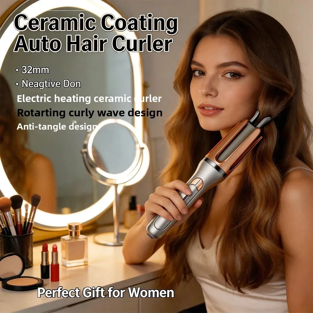 Automatic Curling Iron 32mm Ceramic Hair Curler Negative Ion Rotating Curling Wand Anti Tangle Hair Styling Tool