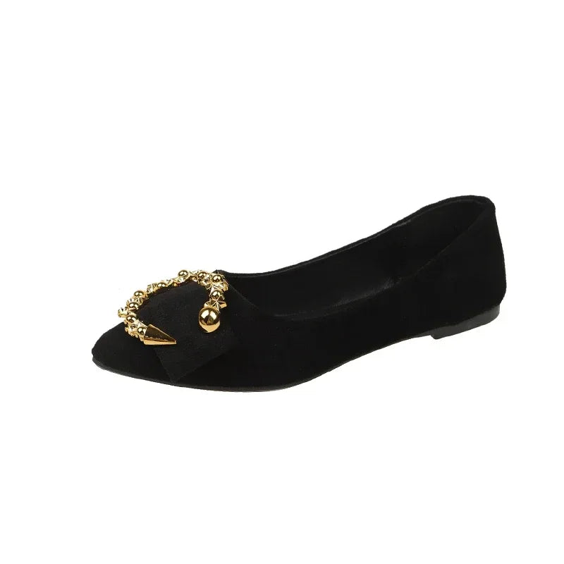 Spring and Autumn Casual Fashion Pointed Toe Comfortable Non-slip Wear-resistant Simple Metal Decorative Women's Shoes