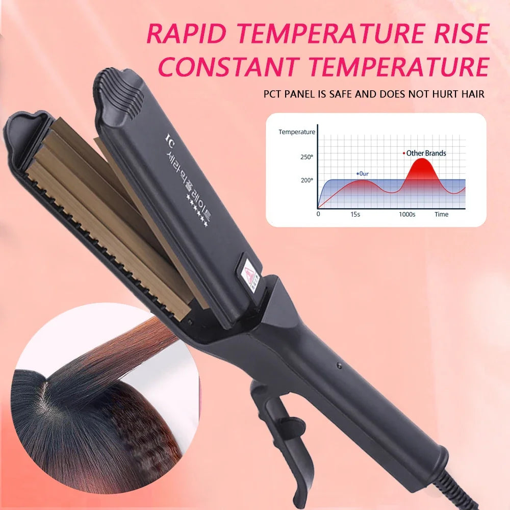 Fluffy Hair Crimping Iron Big Teeth Corrugated Iron Volumizing Hair Crimper Wide Plates Fast Heat Curling Iron Wave Styling Tool