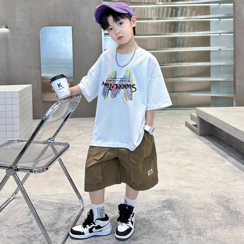 Simple letter balloon personalized print summer cotton casual comfortable short sleeved T-shirt