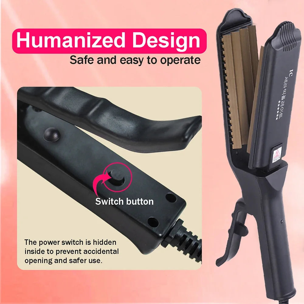 Fluffy Hair Crimping Iron Big Teeth Corrugated Iron Volumizing Hair Crimper Wide Plates Fast Heat Curling Iron Wave Styling Tool