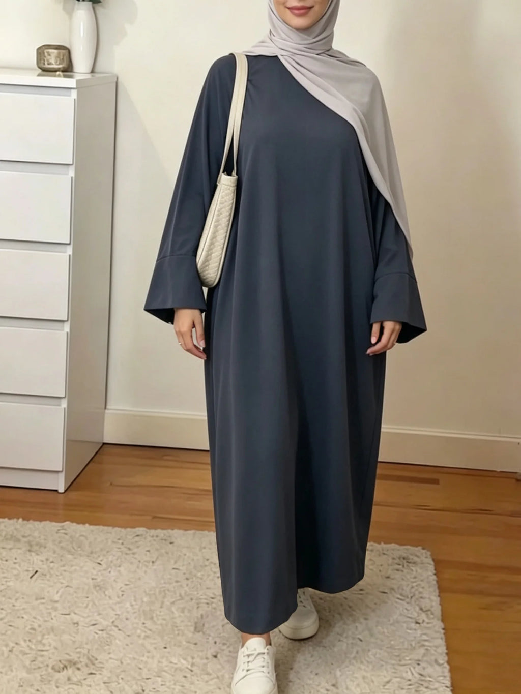 Muslim Abaya Dress for Women Solid Color Loose Long Sleeve Maxi Dress Casual Islamic Kaftan Modest Prayer Robe