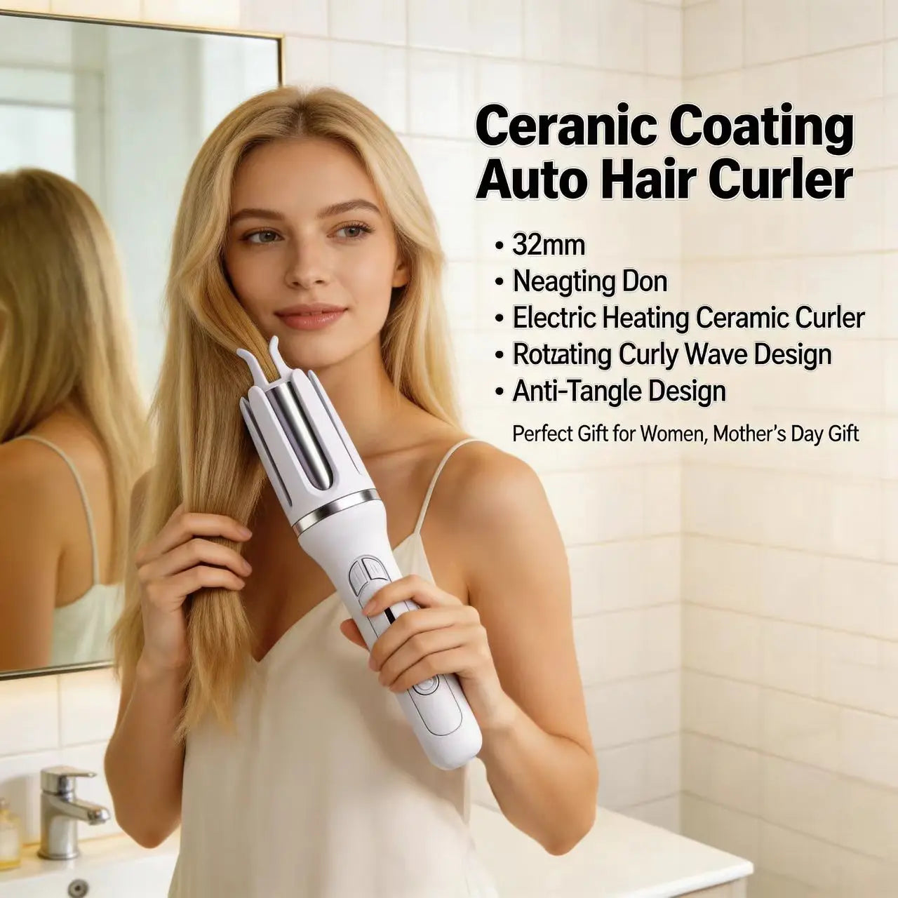 Automatic Curling Iron 32mm Ceramic Hair Curler Negative Ion Rotating Curling Wand Anti Tangle Hair Styling Tool