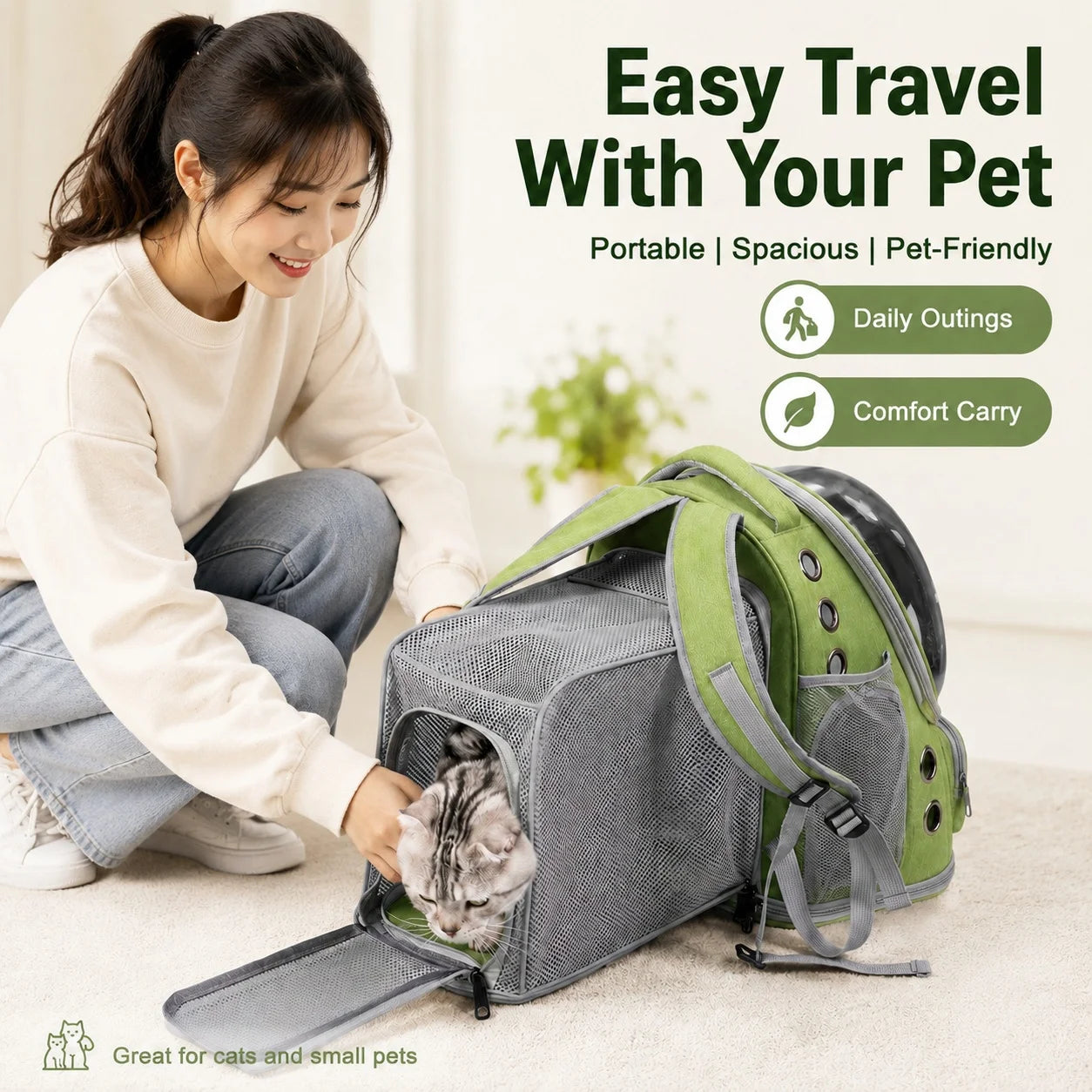 Spacious Expandable Pet Backpack Carrier with Dual Shoulder Straps Top Handle All-Season Design for Comfortable Travel