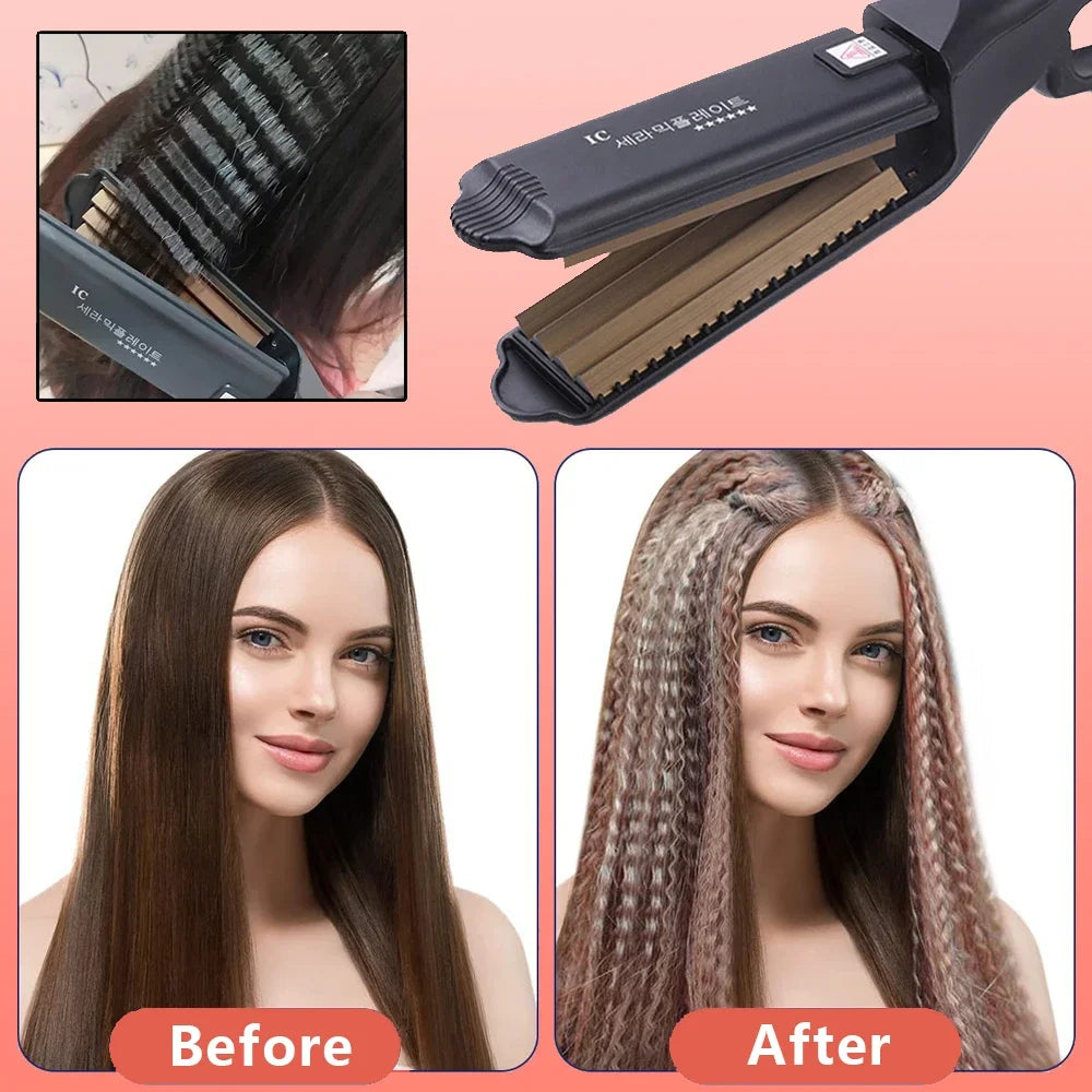 Fluffy Hair Crimping Iron Big Teeth Corrugated Iron Volumizing Hair Crimper Wide Plates Fast Heat Curling Iron Wave Styling Tool