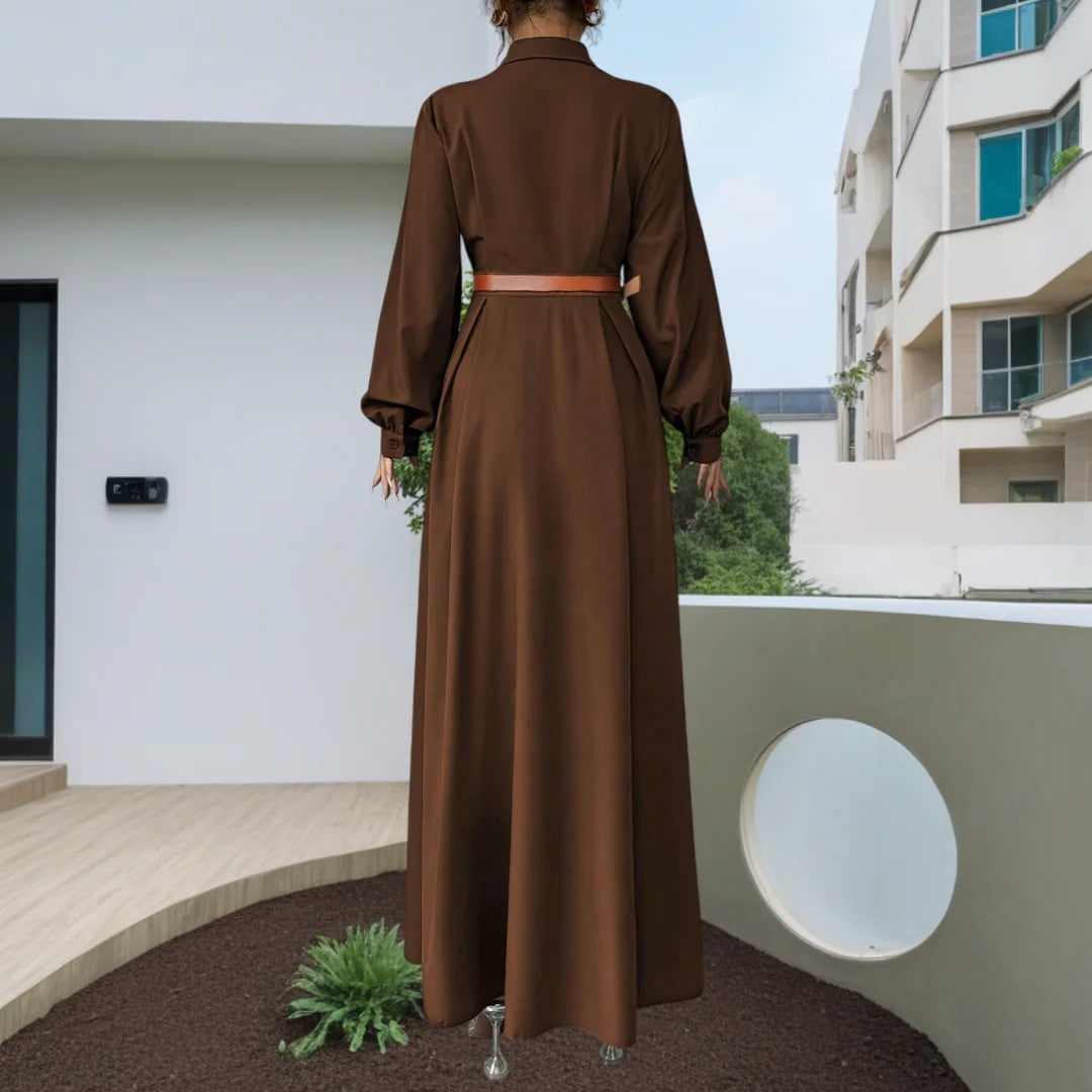 Women's Elegant Long Lantern Sleeve Office Dress Fashion Pleated A-Line Maxi Dresses Autumn 2025 Casual Long Shirt Vestidos