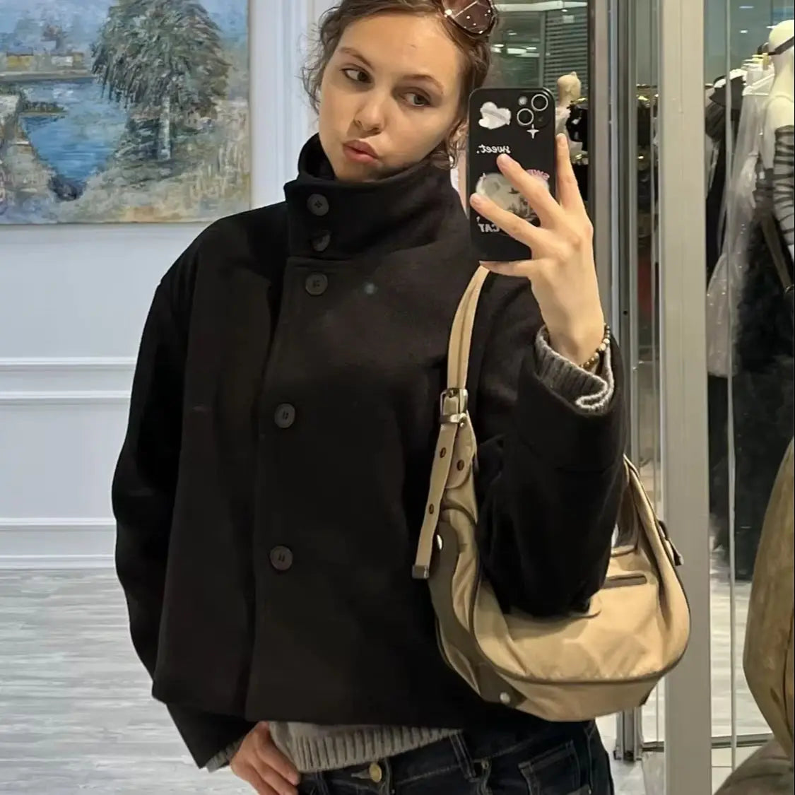 Women's Autumn Winter Stand Collar Woolen Jackets Spring Female Single Breasted Loose Long Sleeve Coats Lady Elegant Short Outwe