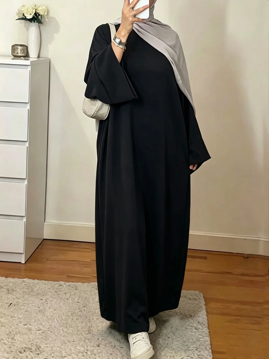 Muslim Abaya Dress for Women Solid Color Loose Long Sleeve Maxi Dress Casual Islamic Kaftan Modest Prayer Robe