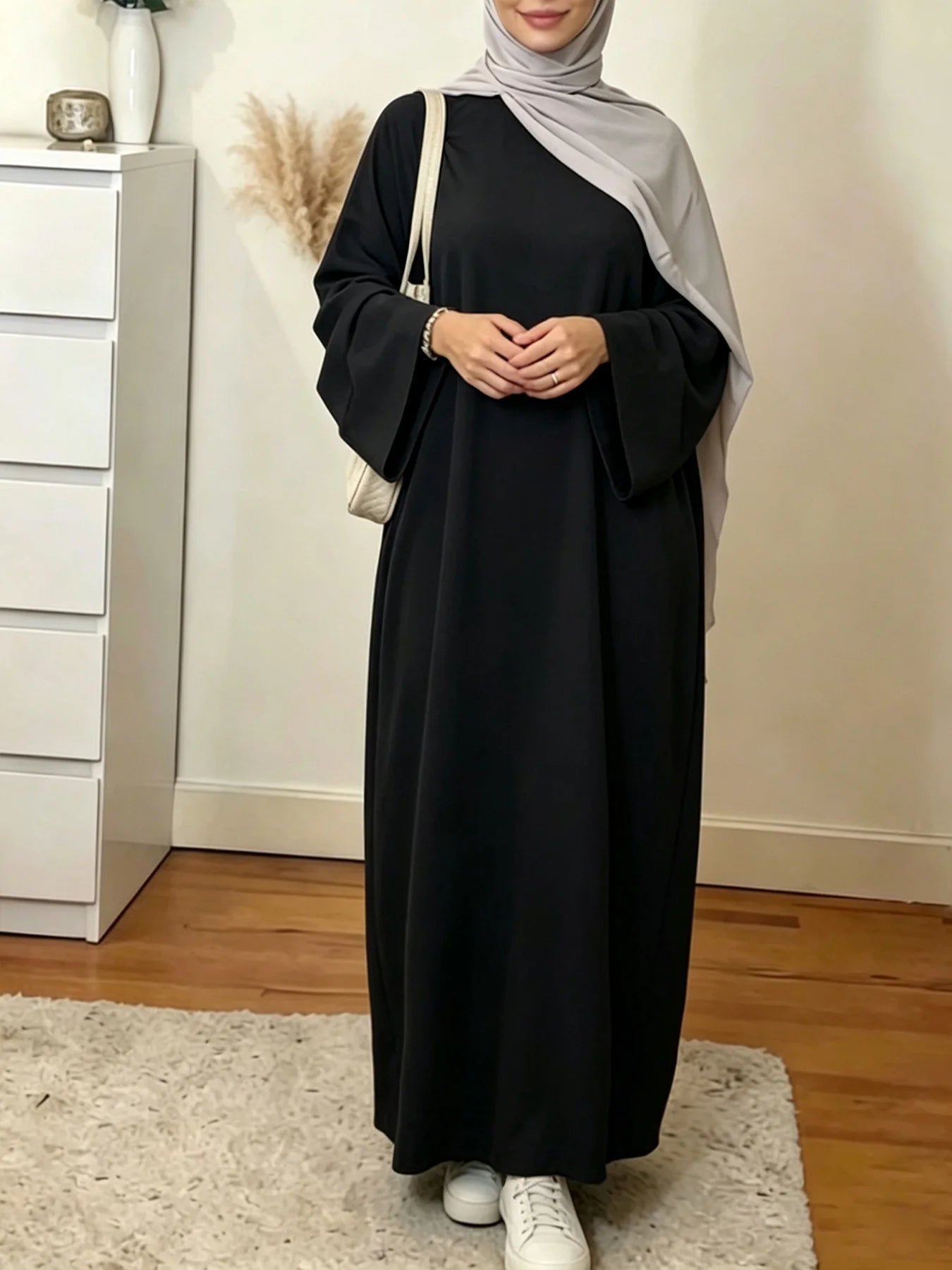 Muslim Abaya Dress for Women Solid Color Loose Long Sleeve Maxi Dress Casual Islamic Kaftan Modest Prayer Robe