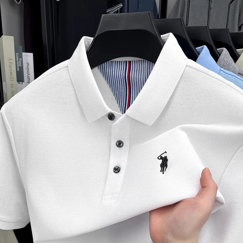 100% pure cotton short sleeved men's polo shirt summer fashion high-end brand pony embroidery golf top casual business T-shirt