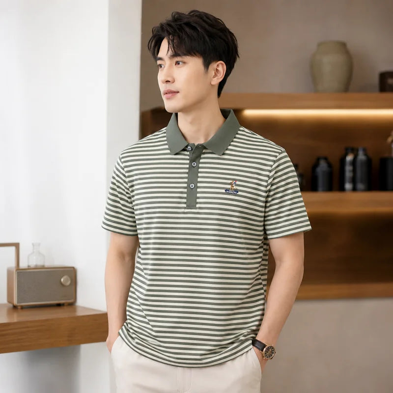 Designer New Men's Summer Short-Sleeved Polo Shirt, Lapel Fine Stripe Embroidered T-Shirt, Casual Business Basic Men's Clothing