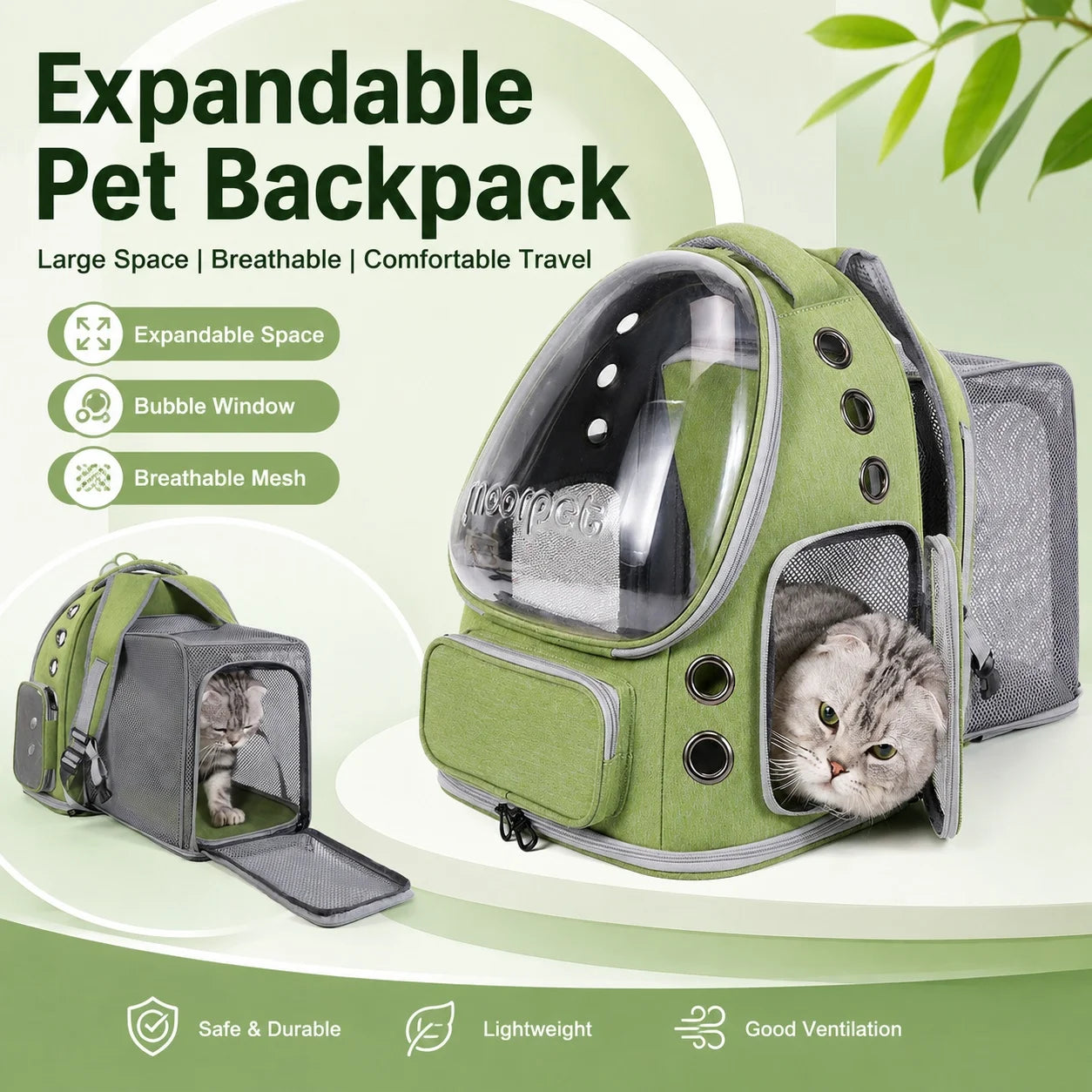 Spacious Expandable Pet Backpack Carrier with Dual Shoulder Straps Top Handle All-Season Design for Comfortable Travel