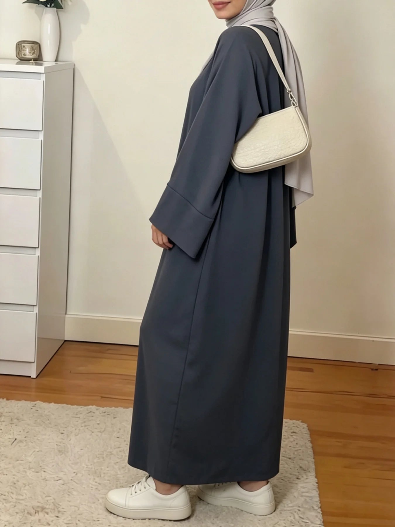 Muslim Abaya Dress for Women Solid Color Loose Long Sleeve Maxi Dress Casual Islamic Kaftan Modest Prayer Robe