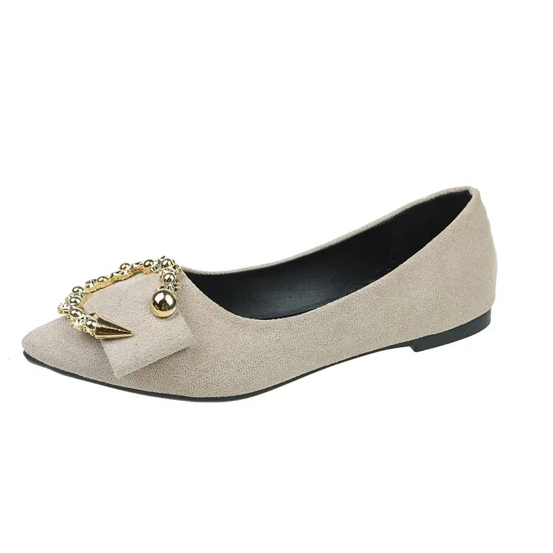 Spring and Autumn Casual Fashion Pointed Toe Comfortable Non-slip Wear-resistant Simple Metal Decorative Women's Shoes