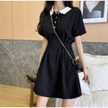 Women's Contrast Collar Polo Dress Summer Short Sleeve Button Front A Line Casual Mini Dress