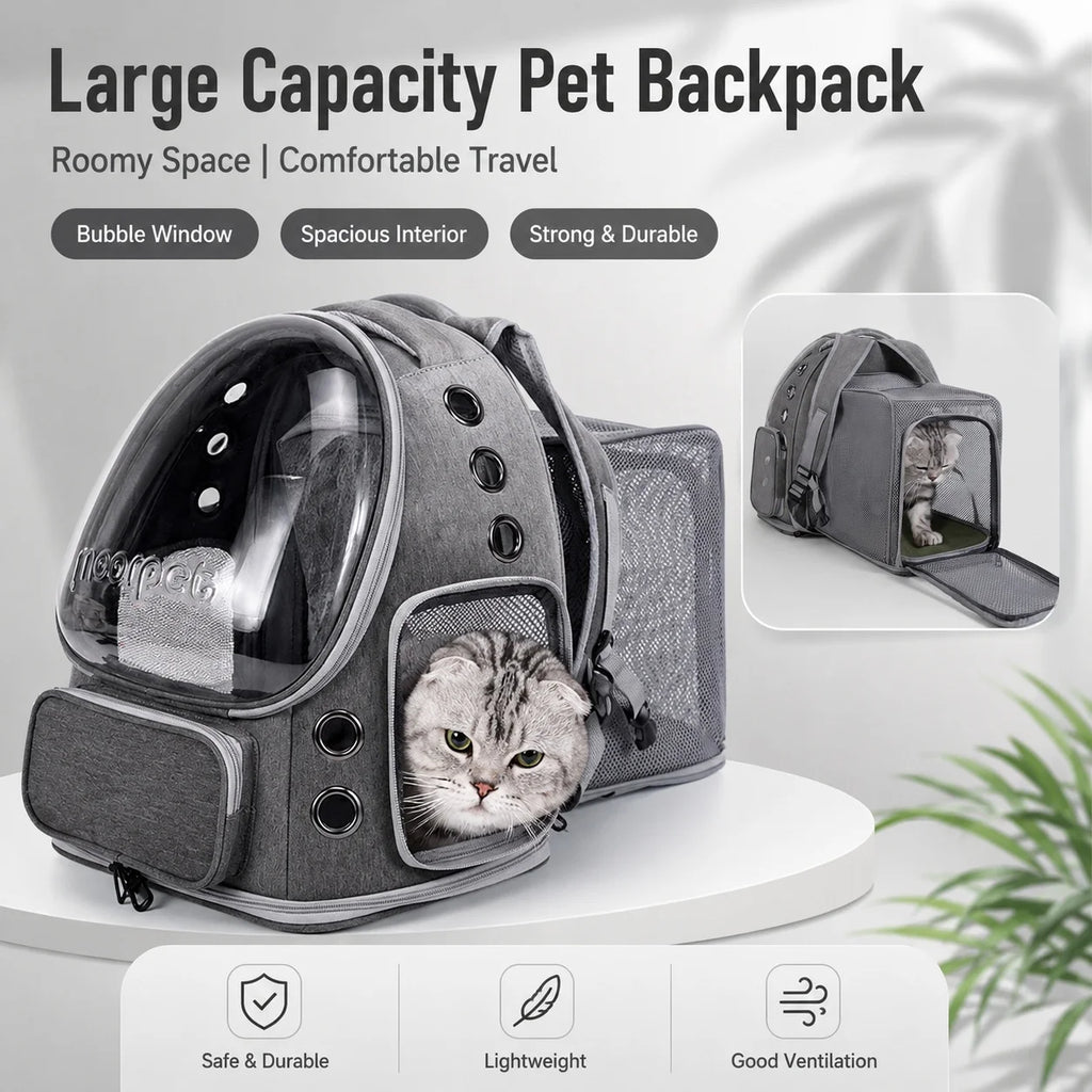Spacious Expandable Pet Backpack Carrier with Dual Shoulder Straps Top Handle All-Season Design for Comfortable Travel