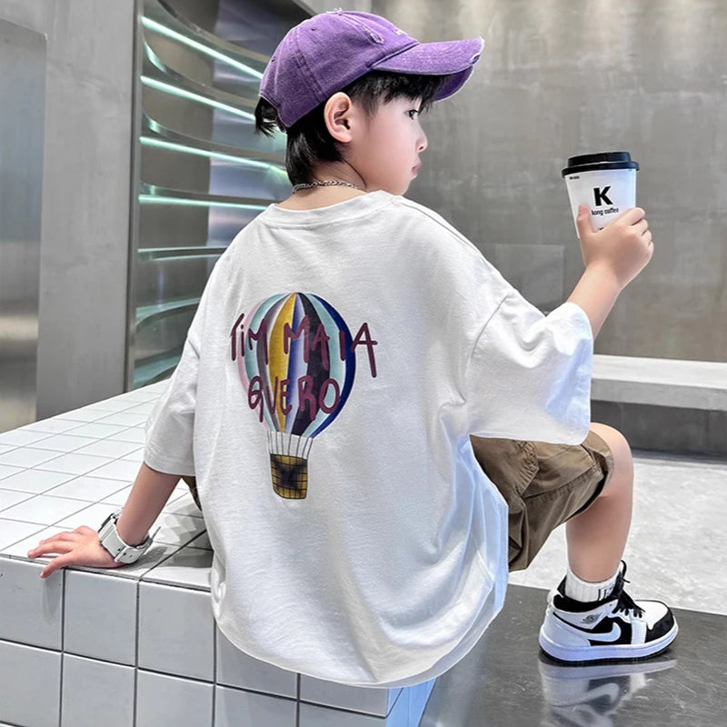 Simple letter balloon personalized print summer cotton casual comfortable short sleeved T-shirt