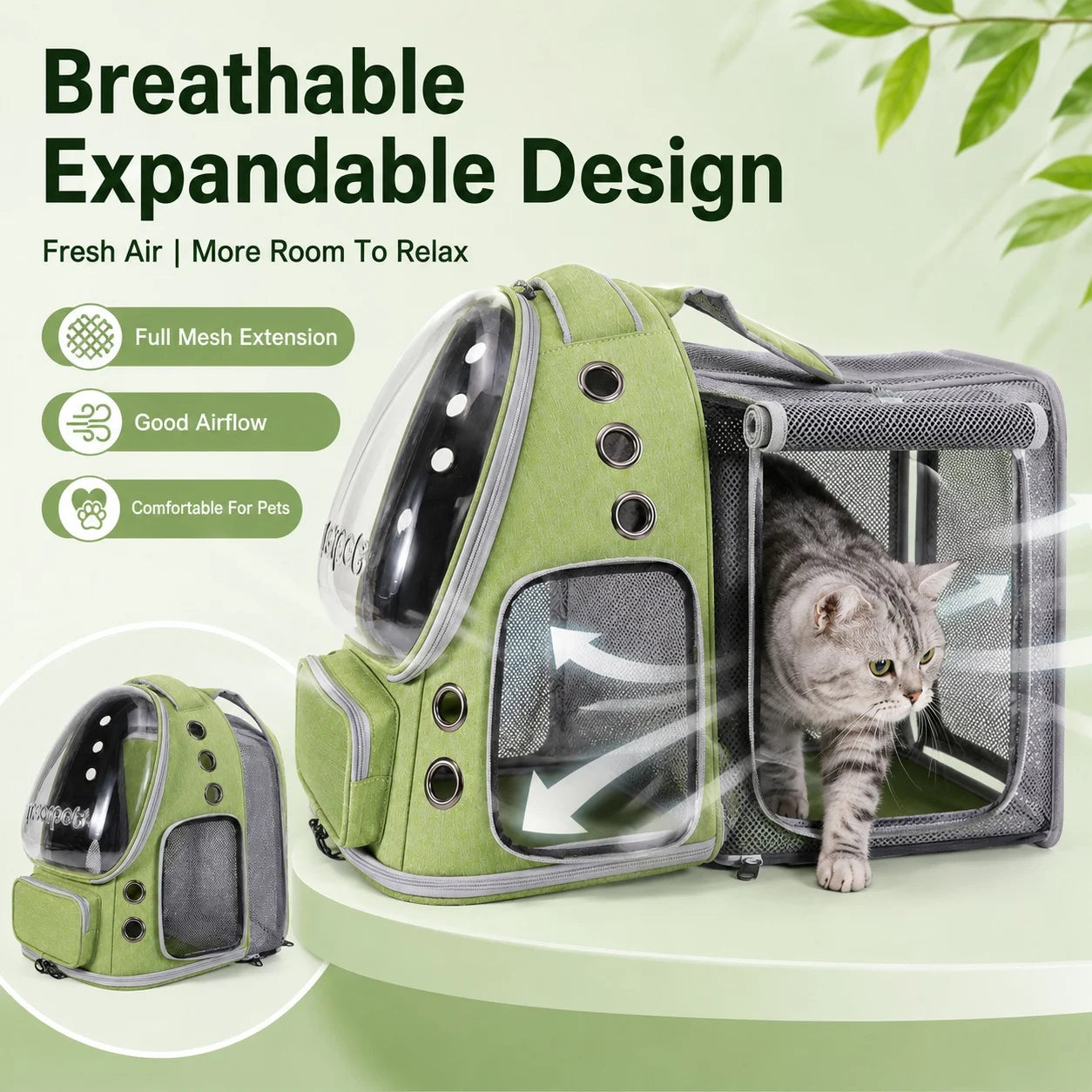 Spacious Expandable Pet Backpack Carrier with Dual Shoulder Straps Top Handle All-Season Design for Comfortable Travel