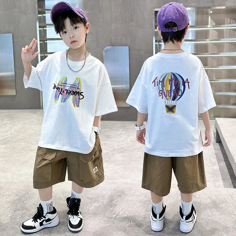 Simple letter balloon personalized print summer cotton casual comfortable short sleeved T-shirt