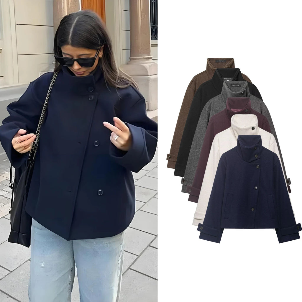 Women's Autumn Winter Stand Collar Woolen Jackets Spring Female Single Breasted Loose Long Sleeve Coats Lady Elegant Short Outwe