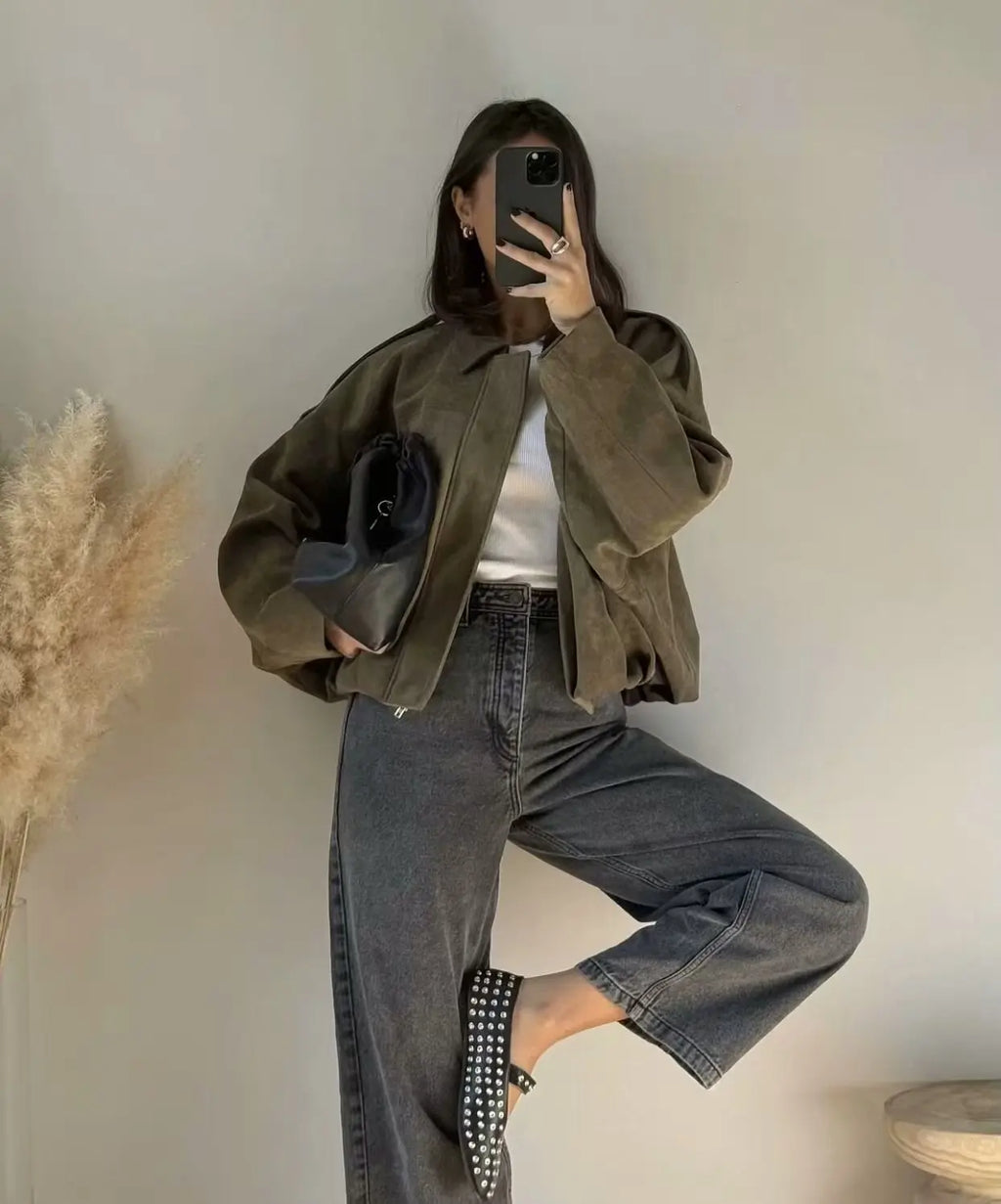 Women Bomber Jackets Suede Texture Coats Fashion Turn-down Collar Long Sleeve Loose Vintage Female Outerwear Chic Top Streetwear