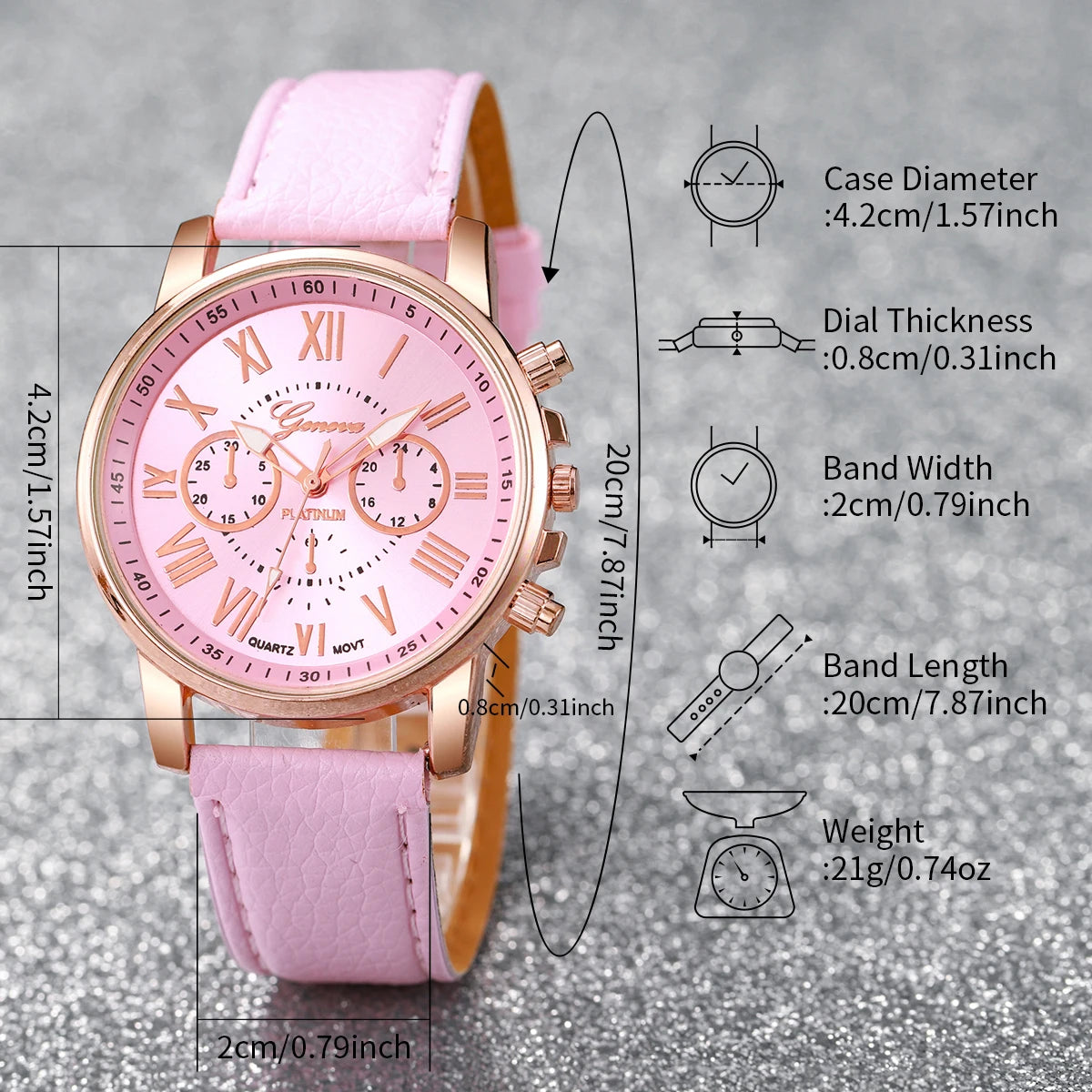 6PCS/Set Fashion Women Watches Simple Roma Dial Leather Band Ladies Quartz Watch Relogio Feminino Jewelry Set（Without Box）