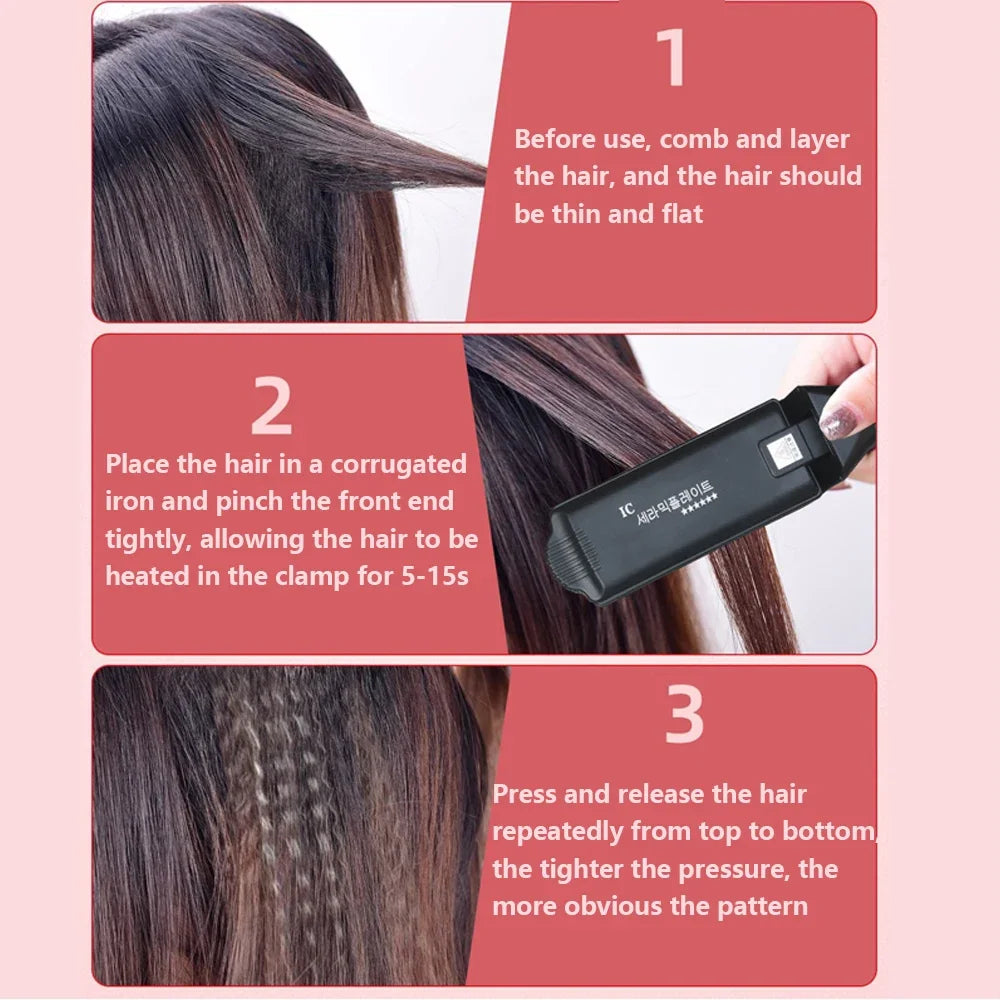 Fluffy Hair Crimping Iron Big Teeth Corrugated Iron Volumizing Hair Crimper Wide Plates Fast Heat Curling Iron Wave Styling Tool