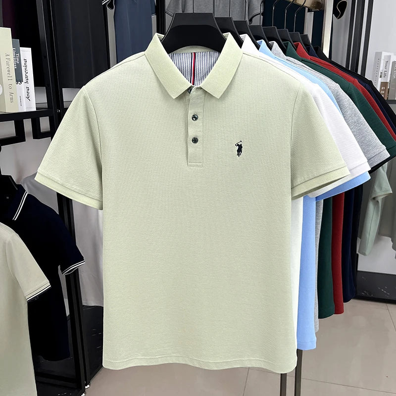 100% pure cotton short sleeved men's polo shirt summer fashion high-end brand pony embroidery golf top casual business T-shirt