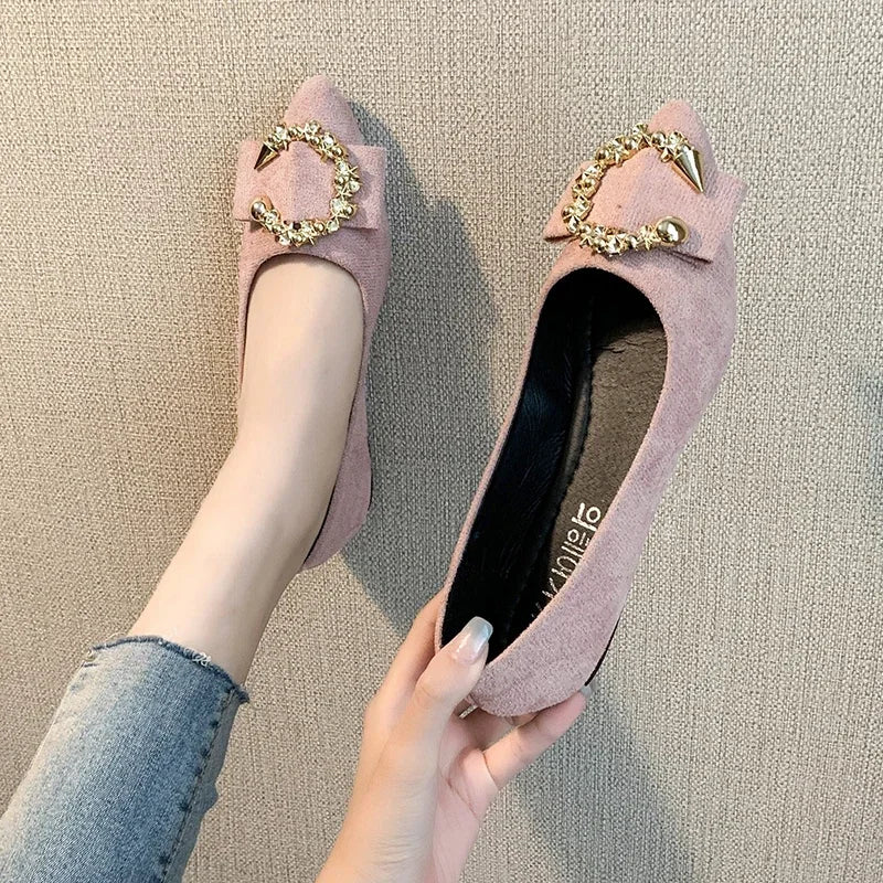 Spring and Autumn Casual Fashion Pointed Toe Comfortable Non-slip Wear-resistant Simple Metal Decorative Women's Shoes