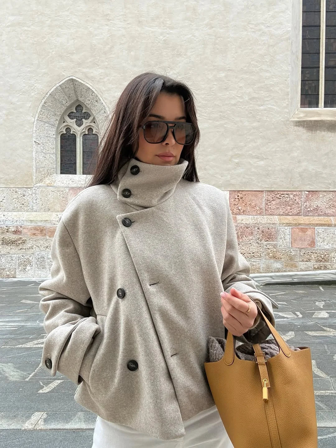 Women's Autumn Winter Stand Collar Woolen Jackets Spring Female Single Breasted Loose Long Sleeve Coats Lady Elegant Short Outwe