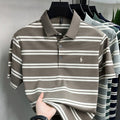 High End Luxury Men's Pure Cotton Short Sleeved Polo Shirt Summer New Embroidered Striped T-shirt Business Casual Breathable Top