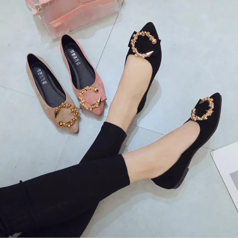 Spring and Autumn Casual Fashion Pointed Toe Comfortable Non-slip Wear-resistant Simple Metal Decorative Women's Shoes