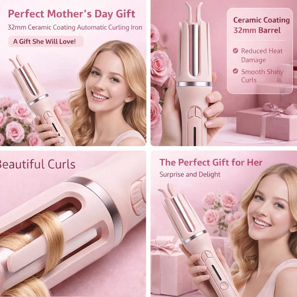 Automatic Curling Iron 32mm Ceramic Hair Curler Negative Ion Rotating Curling Wand Anti Tangle Hair Styling Tool