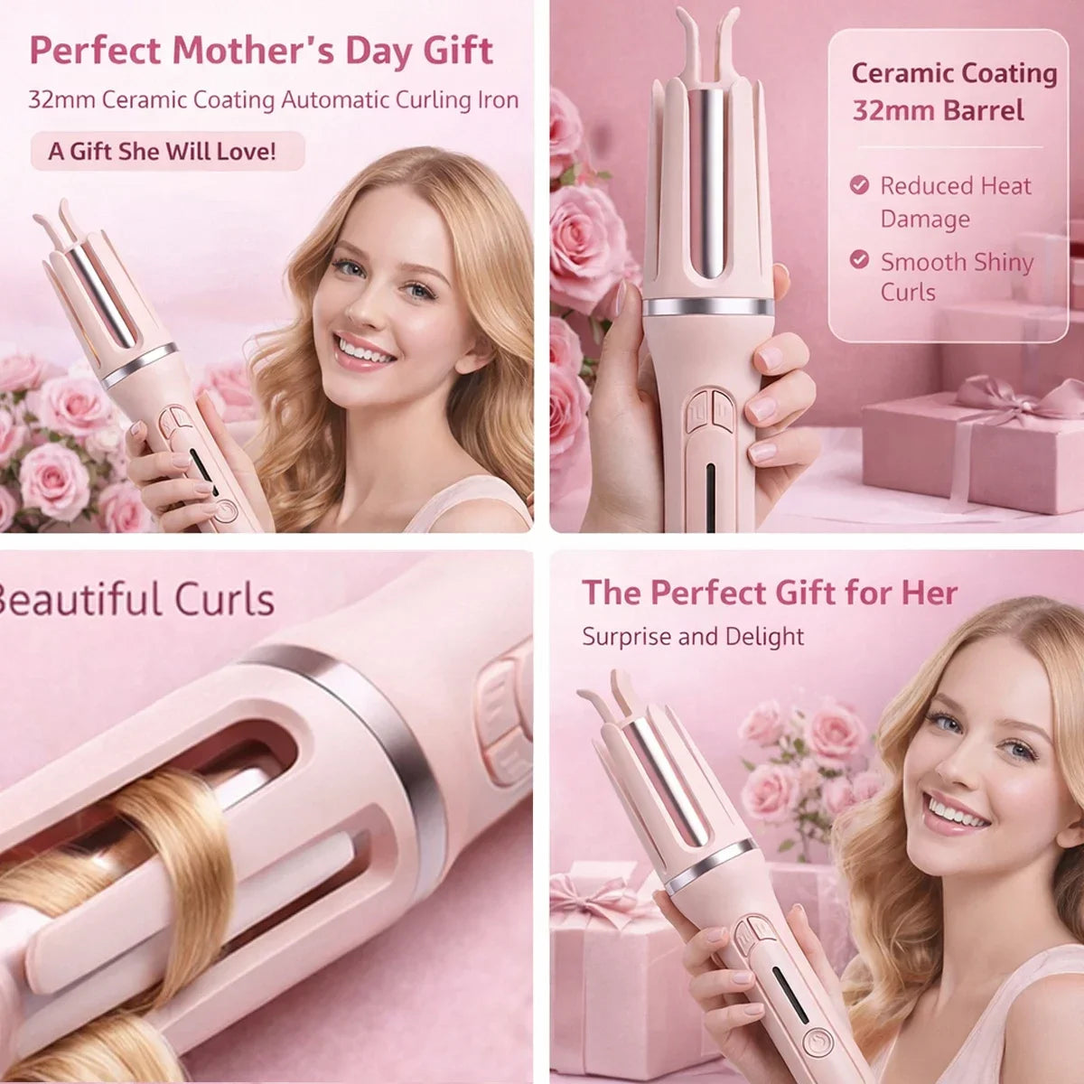 Automatic Curling Iron 32mm Ceramic Hair Curler Negative Ion Rotating Curling Wand Anti Tangle Hair Styling Tool