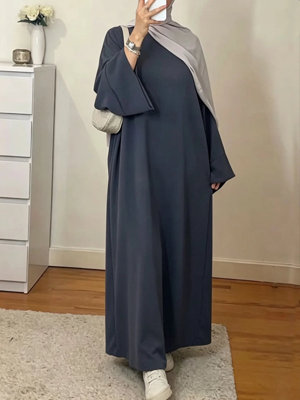Muslim Abaya Dress for Women Solid Color Loose Long Sleeve Maxi Dress Casual Islamic Kaftan Modest Prayer Robe